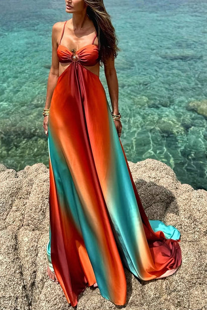 Robe longue dégradé sexy, style bohème tropical été - LYXIUS