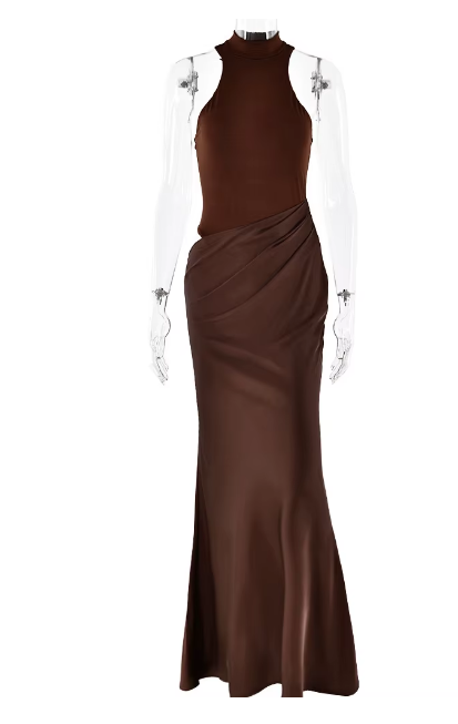 Robe longue satin sexy sans manches - LYXIUS