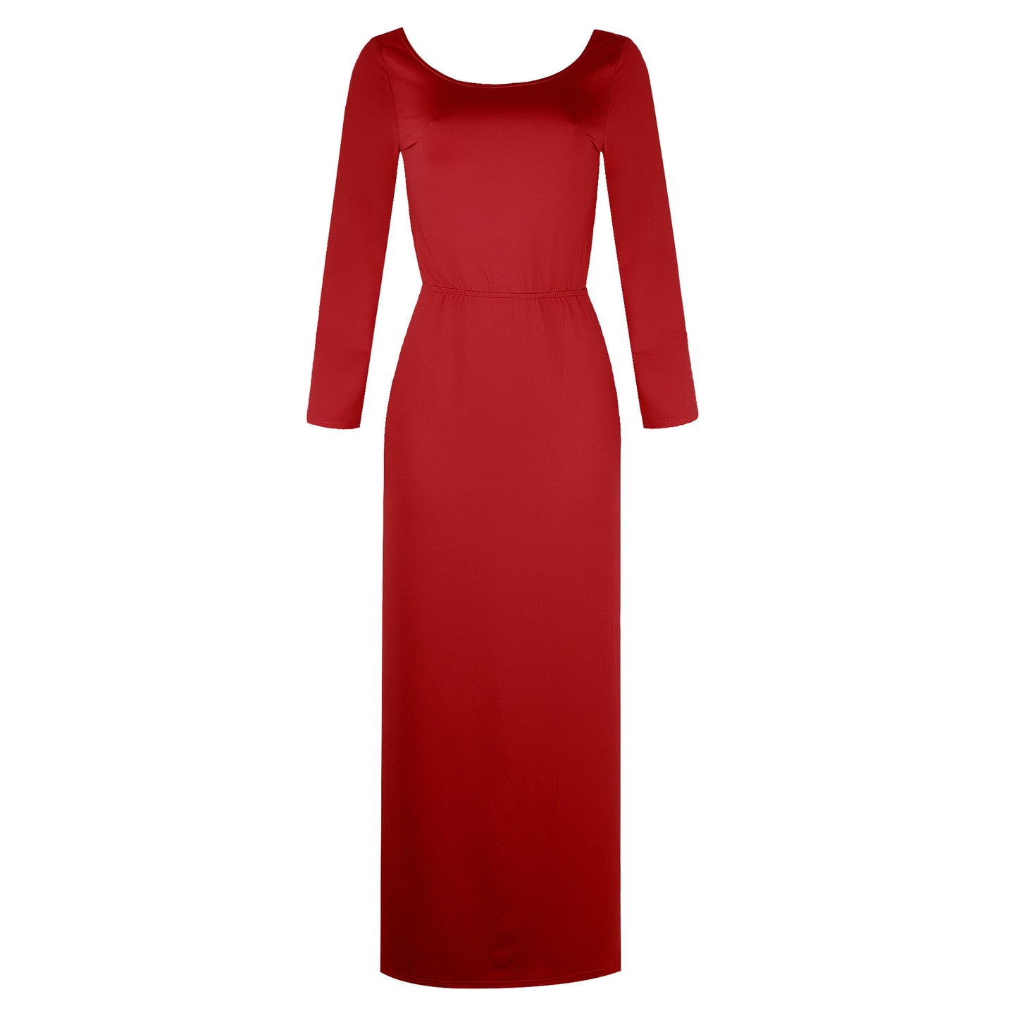 Robe longue unie à manches longues avec fente élégante - LYXIUS