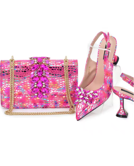 Ensemble Chaussures & Sac Femme, Escarpins en Cristal avec Strass et Nœud Papillon - LYXIUS