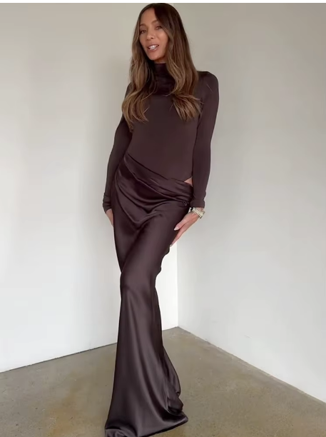 Robe longue satin sexy sans manches - LYXIUS