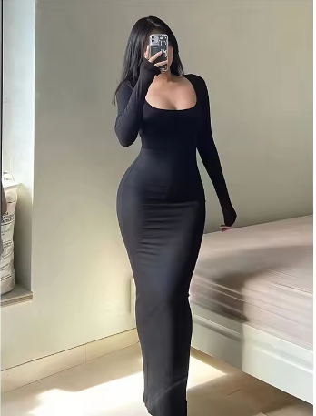 Robe longue moulante femme manches longues chic - LYXIUS