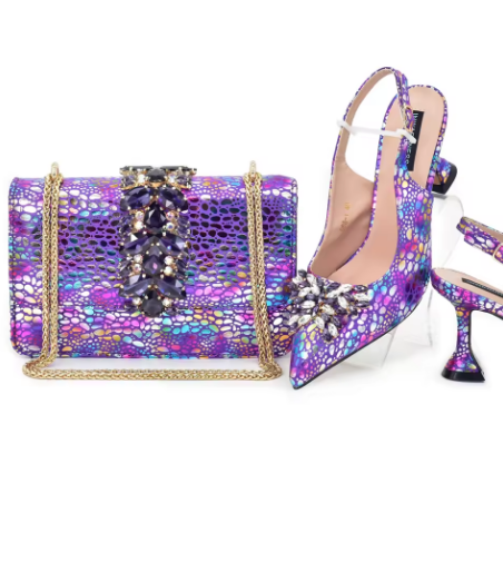 Ensemble Chaussures & Sac Femme, Escarpins en Cristal avec Strass et Nœud Papillon - LYXIUS