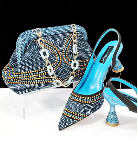 Escarpins Pointus Bleu Ciel avec Sac Assorti | Élégance Italienne - LYXIUS