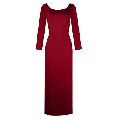 Robe longue unie à manches longues avec fente élégante - LYXIUS