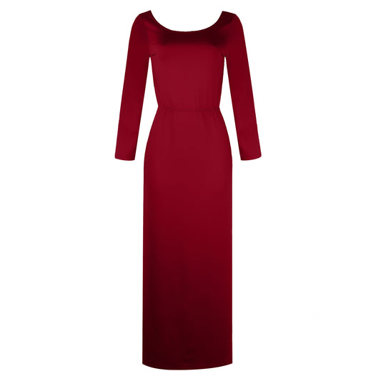 Robe longue unie à manches longues avec fente élégante - LYXIUS