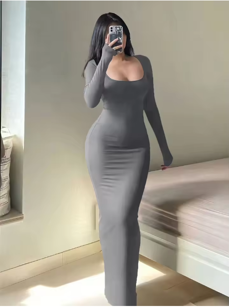 Robe longue moulante femme manches longues chic - LYXIUS
