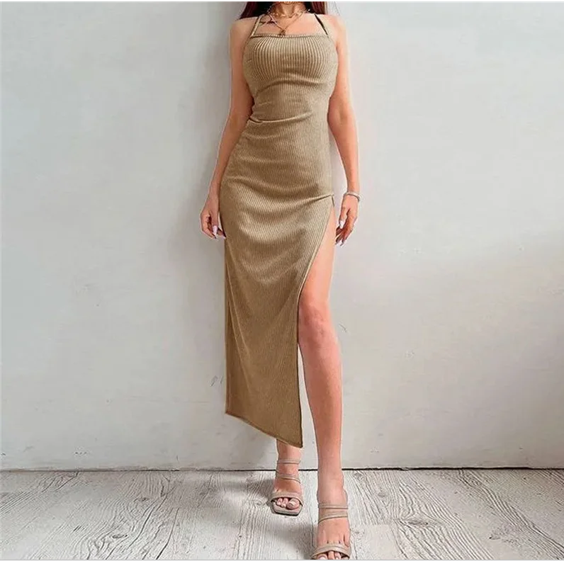 Robe longue noire moulante fendue - LYXIUS