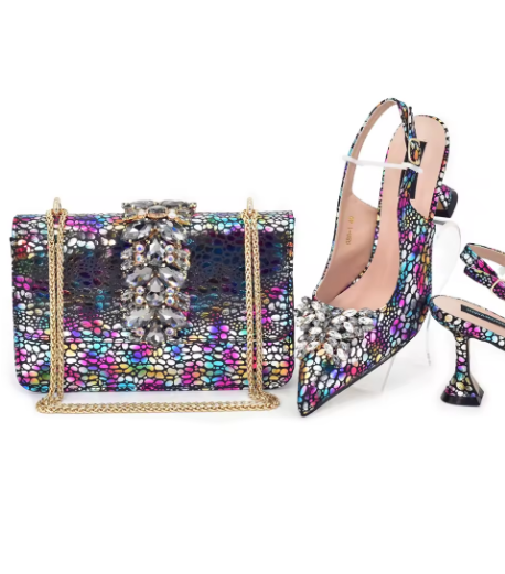 Ensemble Chaussures & Sac Femme, Escarpins en Cristal avec Strass et Nœud Papillon - LYXIUS