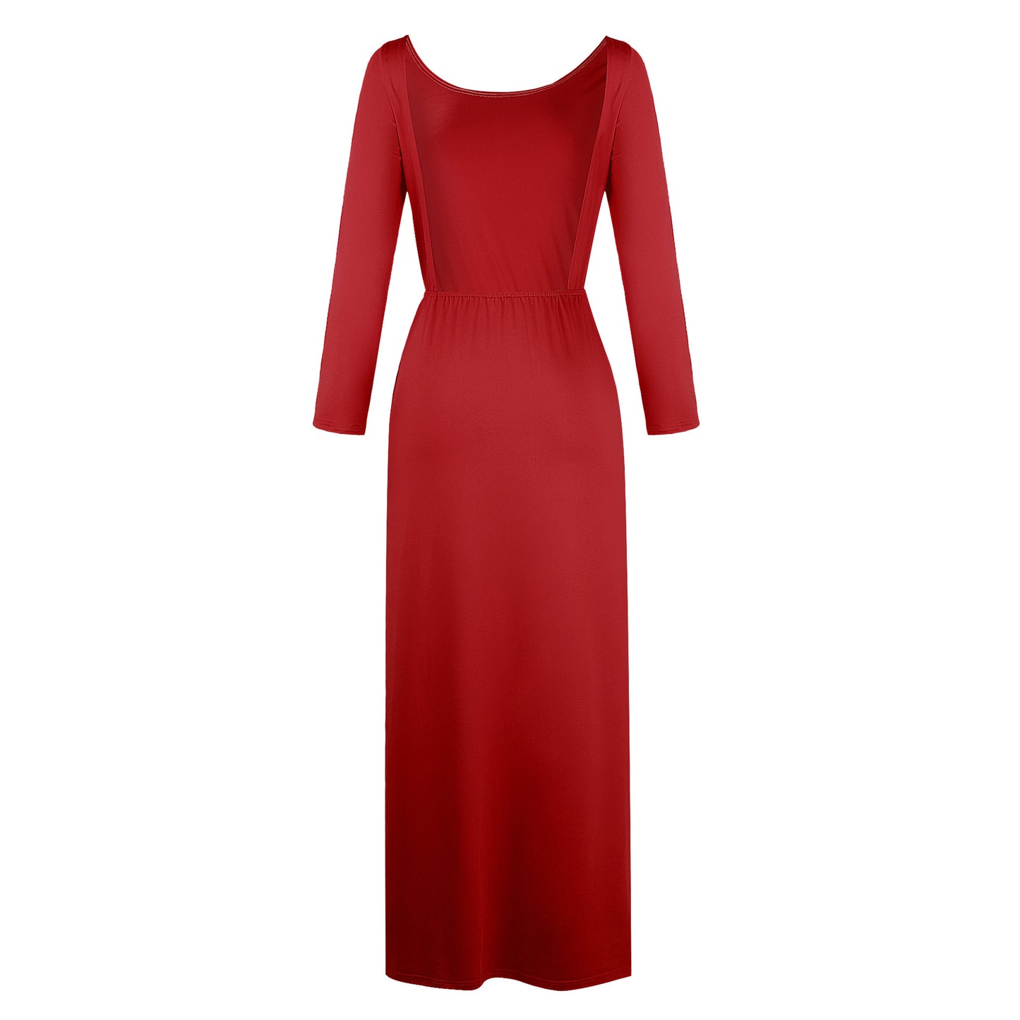 Robe longue unie à manches longues avec fente élégante - LYXIUS