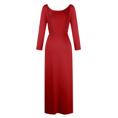 Robe longue unie à manches longues avec fente élégante - LYXIUS