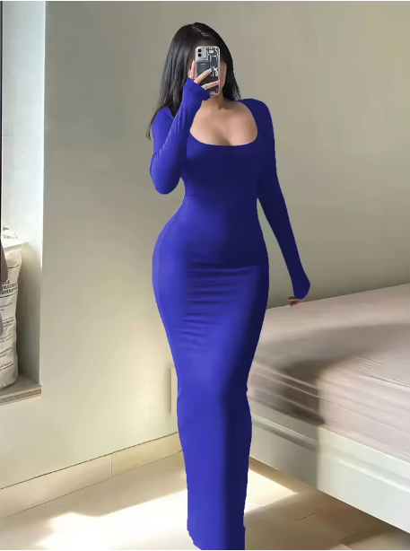 Robe longue moulante femme manches longues chic - LYXIUS