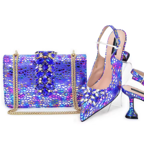 Ensemble Chaussures & Sac Femme, Escarpins en Cristal avec Strass et Nœud Papillon - LYXIUS