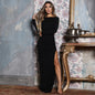 Robe longue unie à manches longues avec fente élégante - LYXIUS
