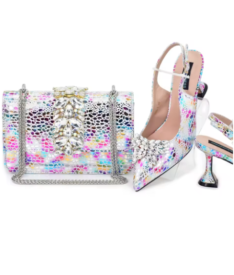 Ensemble Chaussures & Sac Femme, Escarpins en Cristal avec Strass et Nœud Papillon - LYXIUS