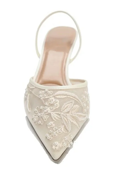 Talons hauts stiletto, bout pointu, maille florale brodée et perles décoratives - LYXIUS