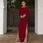 Robe longue unie à manches longues avec fente élégante - LYXIUS