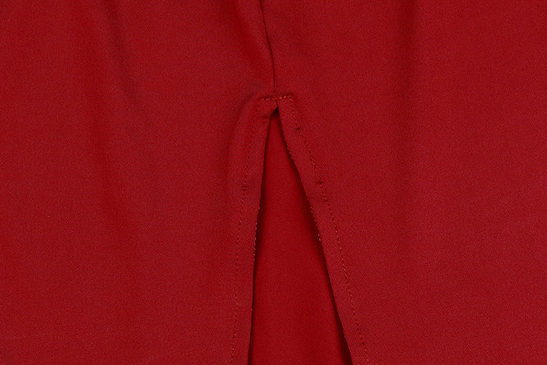 Robe longue unie à manches longues avec fente élégante - LYXIUS