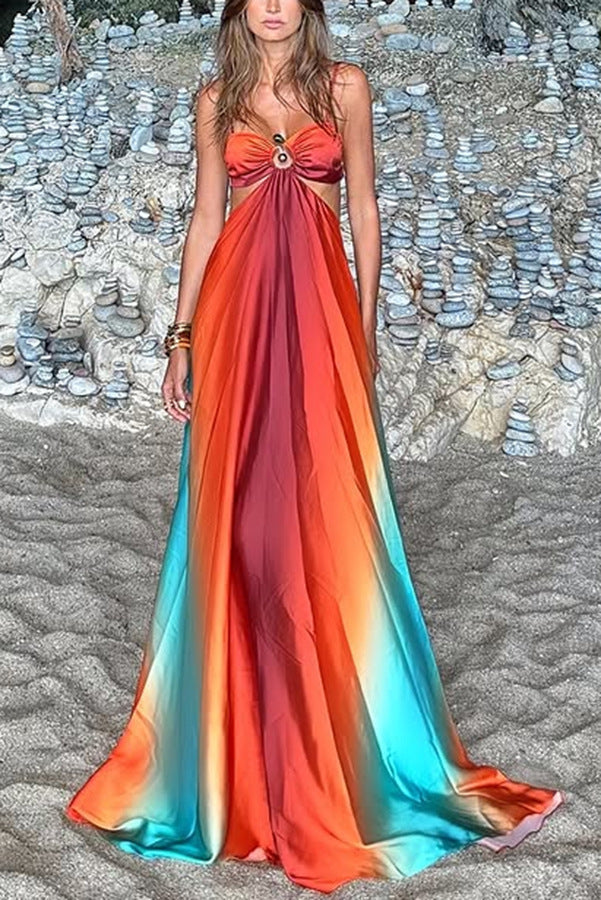 Robe longue dégradé sexy, style bohème tropical été - LYXIUS