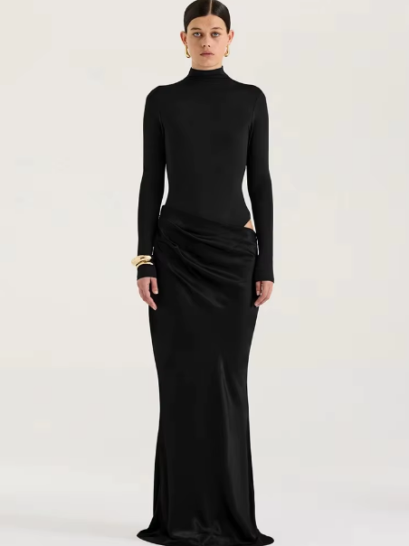 Robe longue satin sexy sans manches - LYXIUS