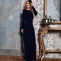 Robe longue unie à manches longues avec fente élégante - LYXIUS